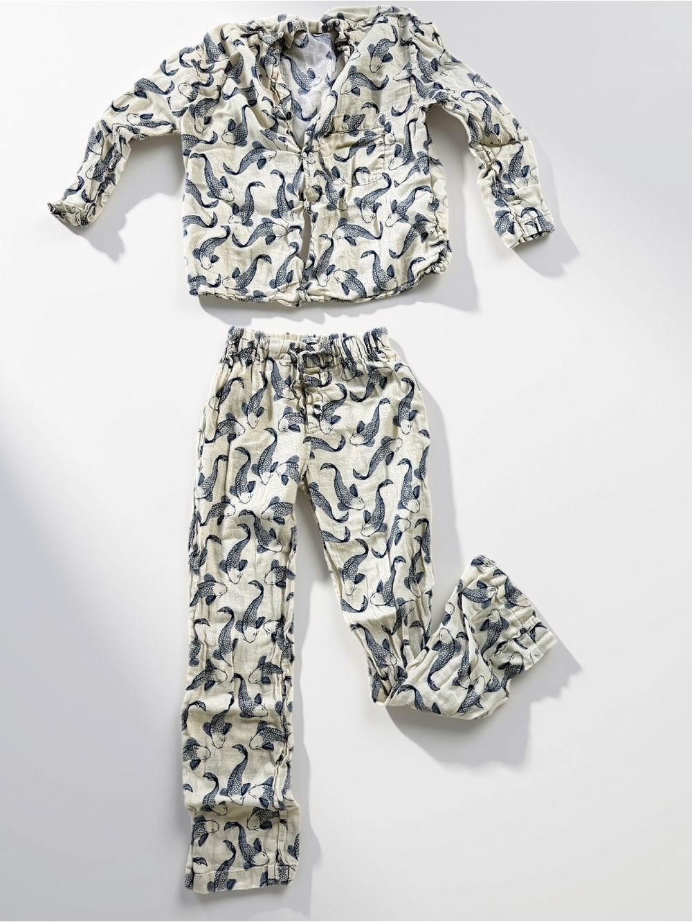 Zara Cream and Navy Bird-Print Kids Pajama Set